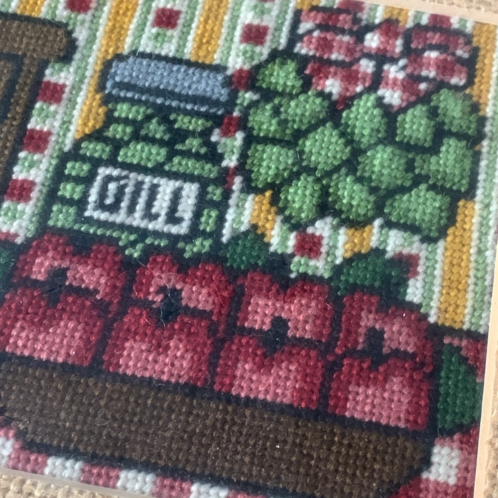 Handmade from 1981 needlepoint cross-stitch framed kitchen decor sage basil 9x11 - Picture 2 of 6